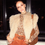 Women Autumn/Winter Sexy Backless Fur Collar Halter Neck Top Vest