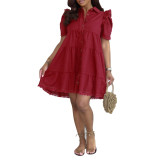 Women Casual Short-Sleeve Button-Up Shirt Dress