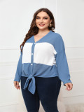 Spring/Fall Plus Size Women's Long Sleeve V-Neck Casual Knit Top