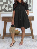 Women Casual Short-Sleeve Button-Up Shirt Dress