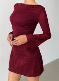 Women Elegant Backless Long-Sleeve Dress
