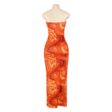 Women Summer Sleeveless Strapless Printed Bodycon Dress