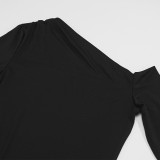 Women Autumn Solid Slash Shoulder Long-Sleeved Sexy Maxi Dress