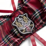 Women Scottish School Uniform Sexy Bondage Plaid Lingerie Two-Piece Set