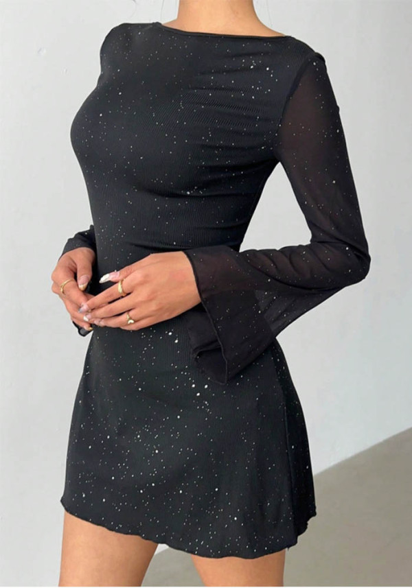 Women Elegant Backless Long-Sleeve Dress