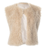 Women Autumn/Winter Sexy Backless Fur Collar Halter Neck Top Vest