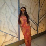 Women Summer Sleeveless Strapless Printed Bodycon Dress