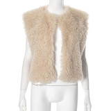 Women Autumn/Winter Sexy Backless Fur Collar Halter Neck Top Vest