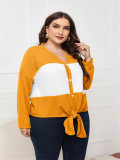 Spring/Fall Plus Size Women's Long Sleeve V-Neck Casual Knit Top
