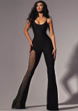 Women Sexy Backless Solid Bell Bottom Jumpsuit
