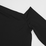 Women Autumn Solid Slash Shoulder Long-Sleeved Sexy Maxi Dress