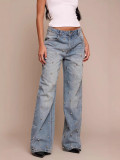 Women Beaded Washed Denim Trousers