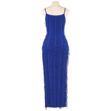 Women Summer Solid Sleeveless Spaghetti Strap Sexy Crop Maxi Dress