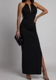 Women Sexy V-Neck Sleeveless Sexy Solid Maxi Dress