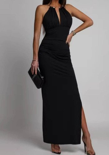 Women Sexy V-Neck Sleeveless Sexy Solid Maxi Dress