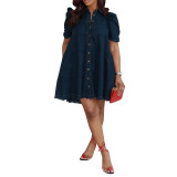 Women Casual Short-Sleeve Button-Up Shirt Dress