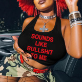 Women Halter Neck Camisole Red Letter Print Crop Top