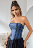 Women Blue Trimmed Strapless corset