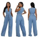 Women Stretchy Washed Denim Jumpsuits