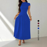 Women Elegant Solid Short-Sleeve Dress