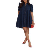 Women Casual Short-Sleeve Button-Up Shirt Dress