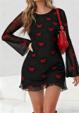 Women Sexy Leopard Print Butterfly Print Round Neck Long-Sleeve Dress