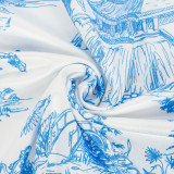 Women Summer Sleeveless Printed Strapless Top and Skirt Two-piece Set
