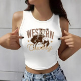 Women Summer Round Neck Sleeveless Crop Top
