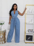 Women Stretchy Washed Denim Jumpsuits