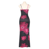 Women Summer Sexy Sleeveless Spaghetti Strap Floral Print Maxi Dress