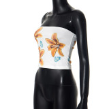 Women Summer Crop Print Strapless Top