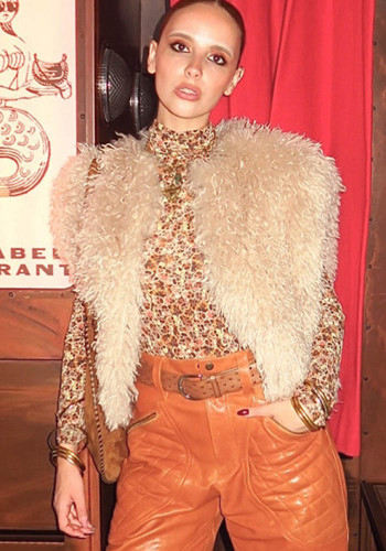 Women Autumn/Winter Sexy Backless Fur Collar Halter Neck Top Vest