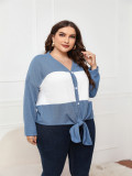 Spring/Fall Plus Size Women's Long Sleeve V-Neck Casual Knit Top