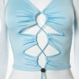Women Spring/Summer Sleeveless Lace-Up Crop Casual Top