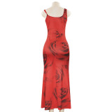 Women Summer Sleeveless Spaghetti Strap Printed Maxi Dress