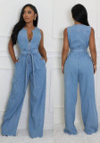 Women Stretchy Washed Denim Jumpsuits