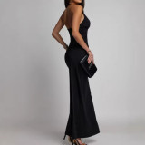 Women Sexy V-Neck Sleeveless Sexy Solid Maxi Dress