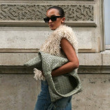 Women Autumn/Winter Sexy Backless Fur Collar Halter Neck Top Vest