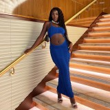 Women Summer Solid Sleeveless Spaghetti Strap Sexy Crop Maxi Dress