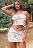 Women Summer Sleeveless Printed Strapless Top and Skirt Two-piece Set
