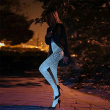Women Summer Solid Sexy Hollow-Out Glow-in-the-Dark Mesh Pantyhose