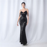 Plus Size Women Beaded Sequined Camisole Evening Dress