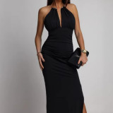 Women Sexy V-Neck Sleeveless Sexy Solid Maxi Dress