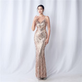 Plus Size Women Beaded Sequined Camisole Evening Dress