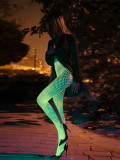 Women Summer Solid Sexy Hollow-Out Glow-in-the-Dark Mesh Pantyhose