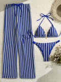 Women Sexy Print Halter Neck Tie-Waist One-Piece Swimsuit