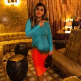 Women Autumn Off-Shoulder Lace-up Long-sleeved Printed Backless Maxi Dress