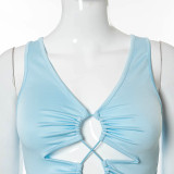 Women Spring/Summer Sleeveless Lace-Up Crop Casual Top