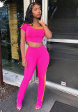 Women Summer Solid Patchwork Short-Sleeved Top and Pants Two-Piece Set