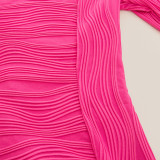 Women Spring Solid Round Neck Long-sleeved Water Wave Sexy Bodycon Dress